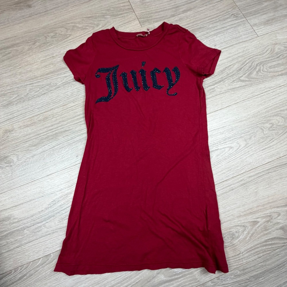 Vintage Y2K Juicy‎ Couture Red Rhinestone Logo T-Shirt Mini Sz M Made In USA